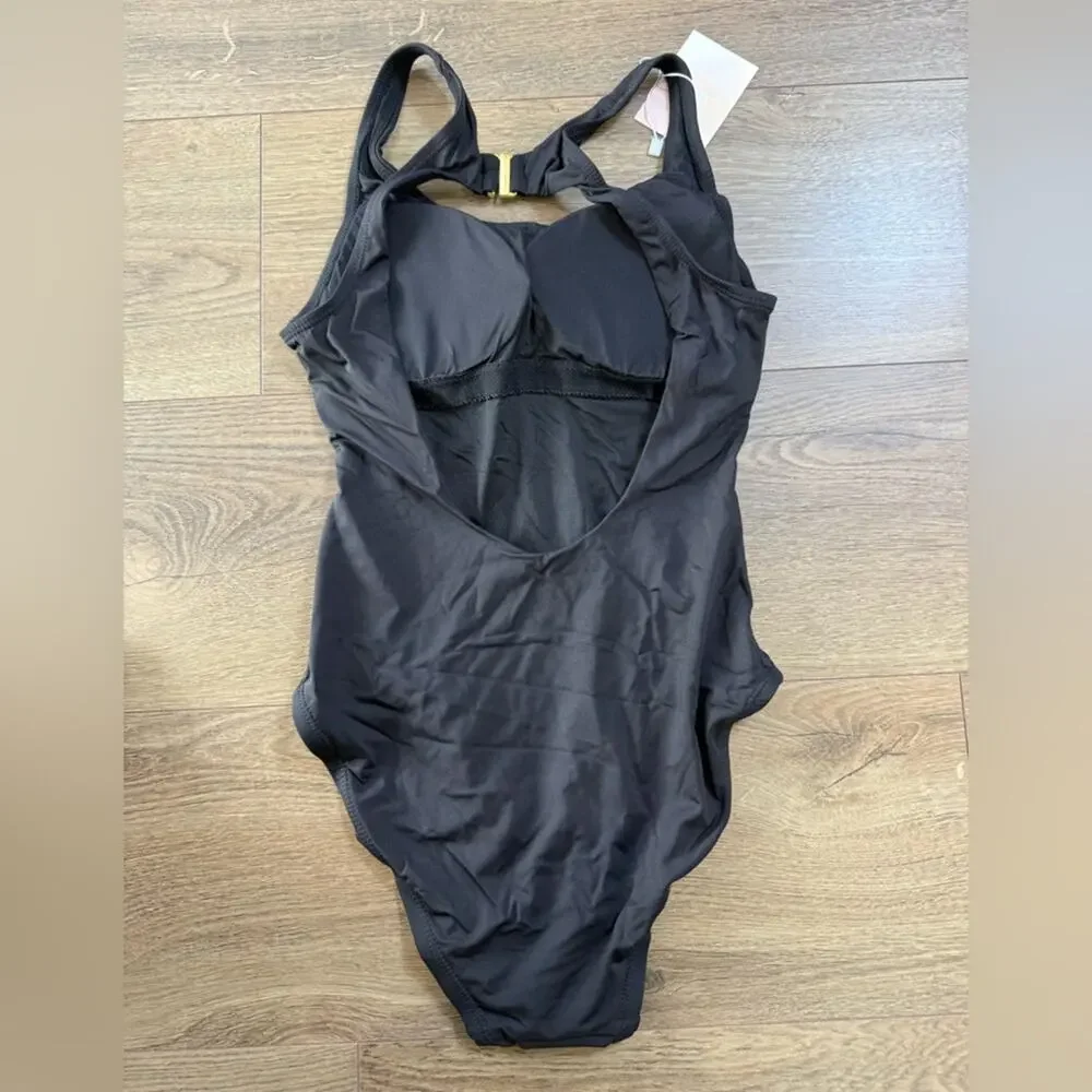 NWT Andie Catalina Black Swimsuit Open Plunge Back Size XS